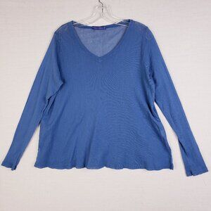Cut Loose Tunic Top Cotton Mesh Sheer V-neck size M Blue Long Sleeve Lagenlook